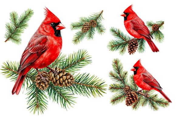 Cardinal Illustrations for Christmas Web Design