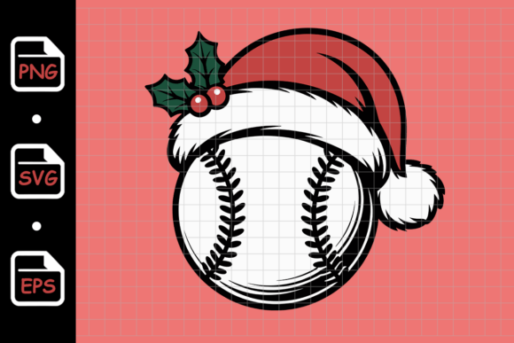 Christmas Baseball with Santa Hat Illustrations