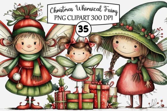 Christmas Whimsical Fairy PNG Clipart: Illustrations