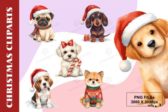 Cute Christmas Dogs Clipart: Illustrations for Festive Design