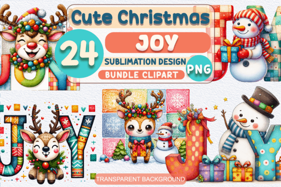Cute Christmas Joy PNG Clipart Bundle: Illustrations