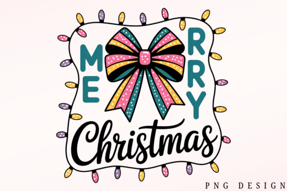 Cute Colorful Bow Merry Christmas Lights Illustrations