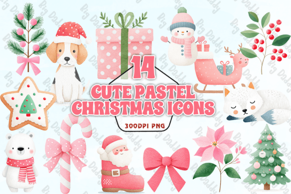 Cute Pastel Christmas Icons: Soft Illustrations