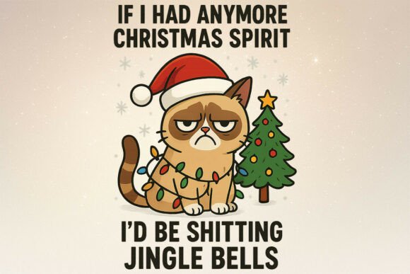 Funny Christmas Cat Spirit Quote PNG for Illustrations