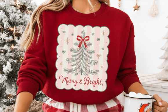 Merry Bright Retro Christmas Tree PNG: Illustrations for Branding