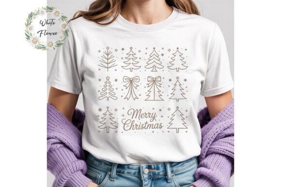 Merry Christmas Tree Line Art PNG: Illustrations