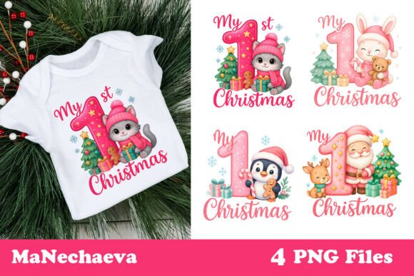 My First Christmas Pink Baby Sublimation Illustrations