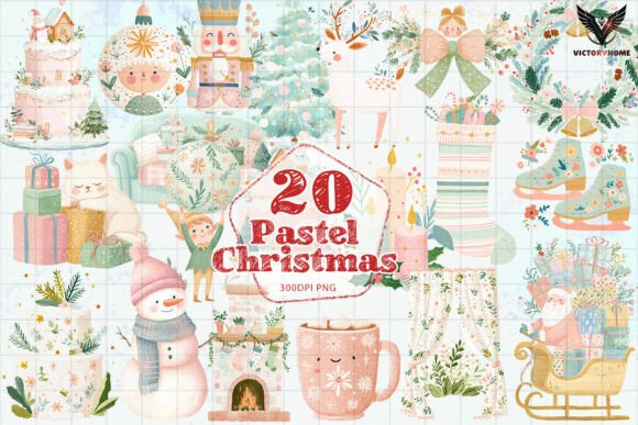 Pastel Christmas Clipart PNG: Soft Illustrations for Modern Design