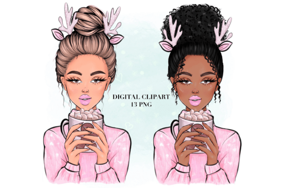 Pink Christmas Coffee Set Winter PNG: Festive Illustrations for Crafters