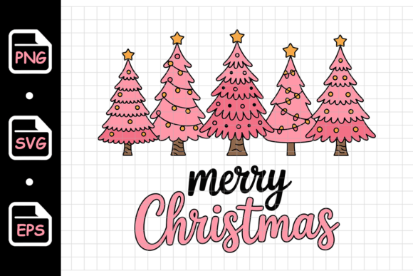 Pink Christmas Trees with Festive Illustrations