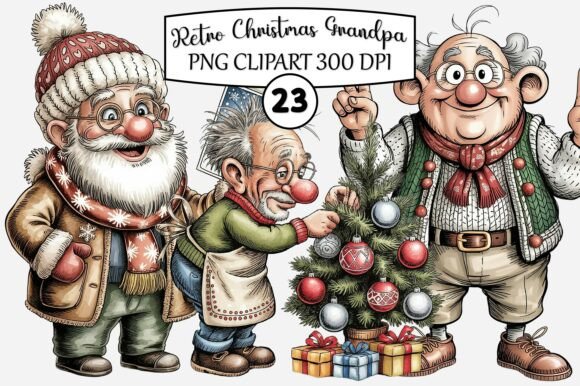 Retro Christmas Grandpa Clipart: Editorial Illustrations Review