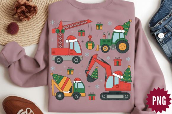 Reviewing Construction Trucks Christmas PNG Design Illustrations