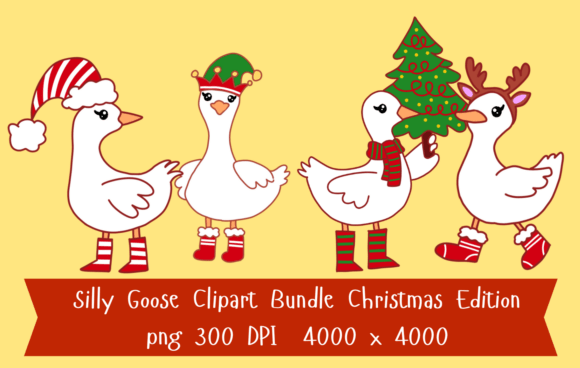 Silly Goose Christmas Clipart Bundle: Festive Illustrations